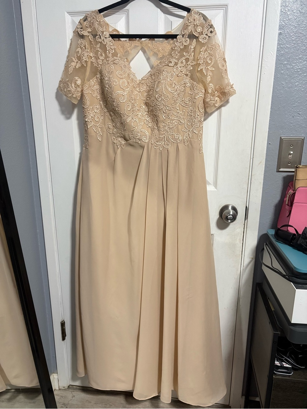 Embroidered Lace Bodice Maxi Dress in Champagne
